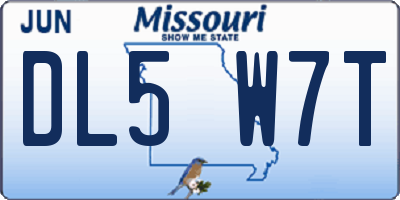 MO license plate DL5W7T