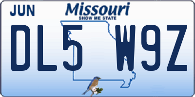 MO license plate DL5W9Z