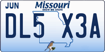 MO license plate DL5X3A