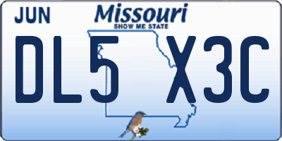 MO license plate DL5X3C