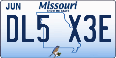MO license plate DL5X3E