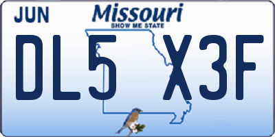 MO license plate DL5X3F