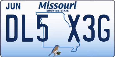 MO license plate DL5X3G