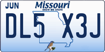 MO license plate DL5X3J