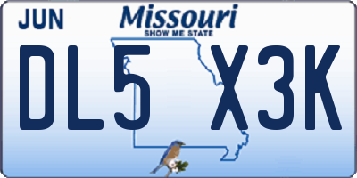 MO license plate DL5X3K