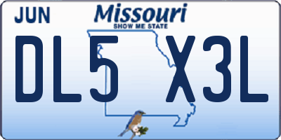 MO license plate DL5X3L