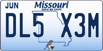 MO license plate DL5X3M