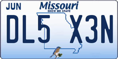 MO license plate DL5X3N
