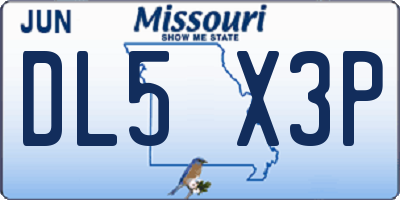 MO license plate DL5X3P