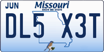 MO license plate DL5X3T