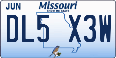 MO license plate DL5X3W