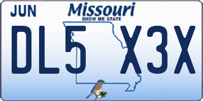 MO license plate DL5X3X