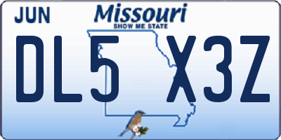 MO license plate DL5X3Z
