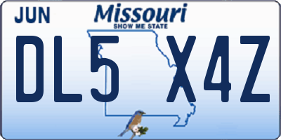 MO license plate DL5X4Z