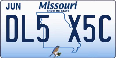 MO license plate DL5X5C