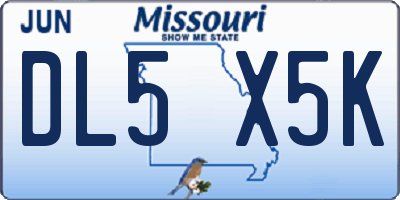 MO license plate DL5X5K