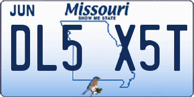 MO license plate DL5X5T
