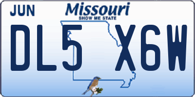 MO license plate DL5X6W