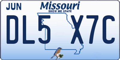 MO license plate DL5X7C