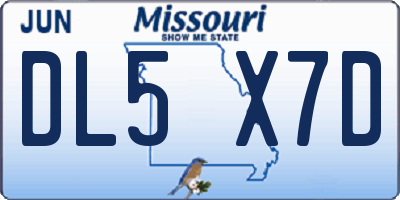 MO license plate DL5X7D