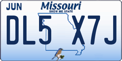 MO license plate DL5X7J