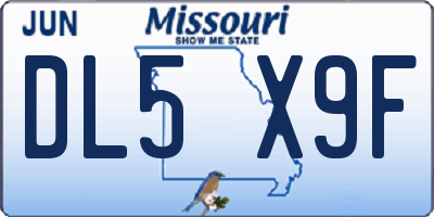 MO license plate DL5X9F