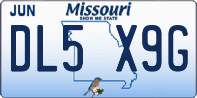 MO license plate DL5X9G