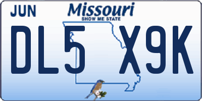 MO license plate DL5X9K