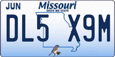 MO license plate DL5X9M
