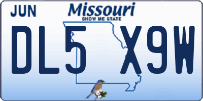 MO license plate DL5X9W