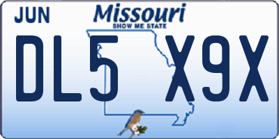 MO license plate DL5X9X