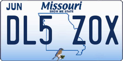 MO license plate DL5Z0X