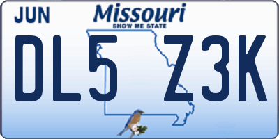 MO license plate DL5Z3K