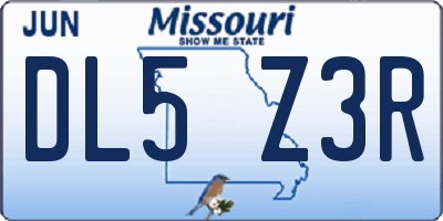 MO license plate DL5Z3R