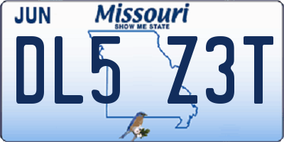 MO license plate DL5Z3T