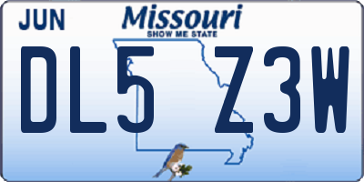 MO license plate DL5Z3W