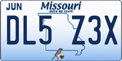 MO license plate DL5Z3X