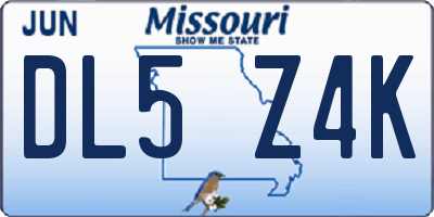 MO license plate DL5Z4K