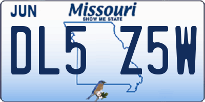 MO license plate DL5Z5W