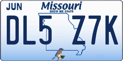 MO license plate DL5Z7K