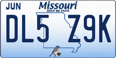MO license plate DL5Z9K