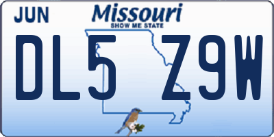 MO license plate DL5Z9W