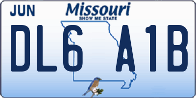 MO license plate DL6A1B