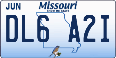 MO license plate DL6A2I