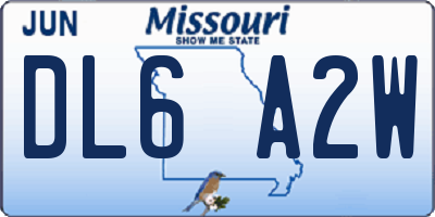 MO license plate DL6A2W