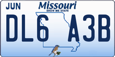 MO license plate DL6A3B