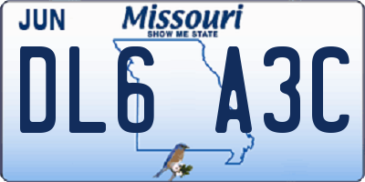MO license plate DL6A3C