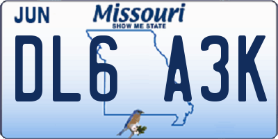 MO license plate DL6A3K