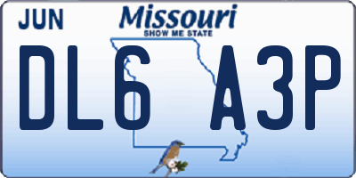 MO license plate DL6A3P