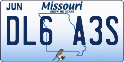 MO license plate DL6A3S